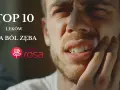 Mężczyzna cierpi na ból zęba, szukając ulgi w tabletkach. Na ekranie widnieje napis "TOP 10 leków na ból zęba" oraz logo apteki.