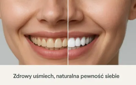 Uśmiech przed i po wybielaniu. Unikaj nie mycia zębów na noc, by cieszyć się bielą.