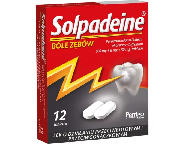 Solpadeine na bóle zębów. Ten lek zawiera paracetamol, kodeinę i kofeinę, co czyni go skutecznym środkiem przeciwbólowym.